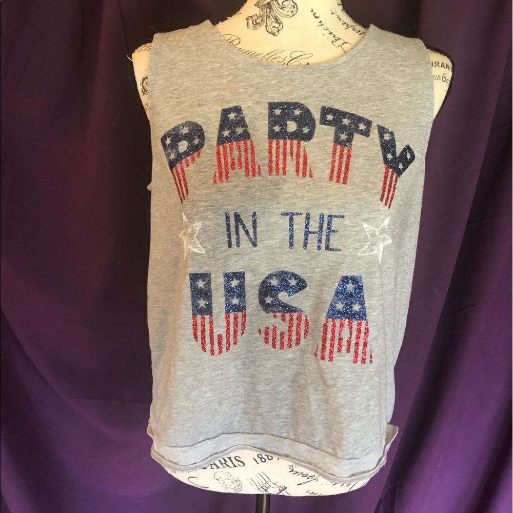 Girls Grey USA tank top with slit in back